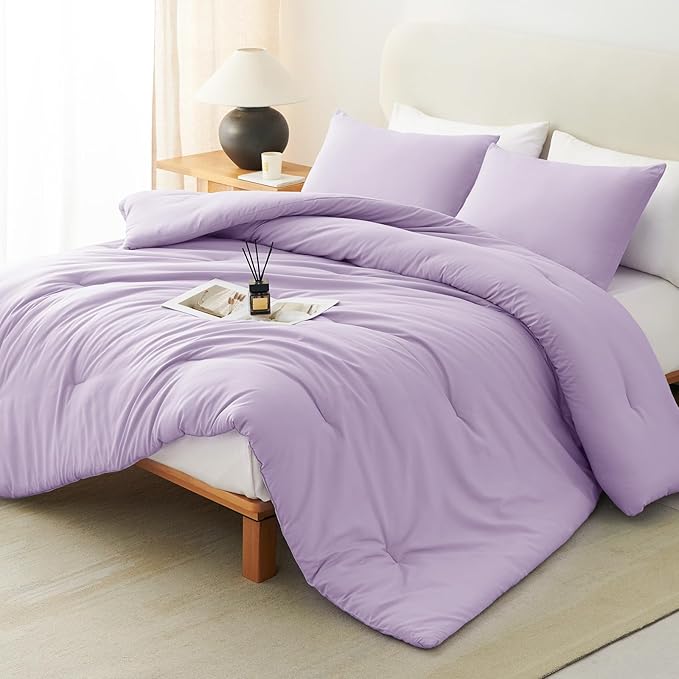 CozyLux Lavender Queen Comforter Set, 3 Pieces Light Purple Solid Breathable by CozyLux