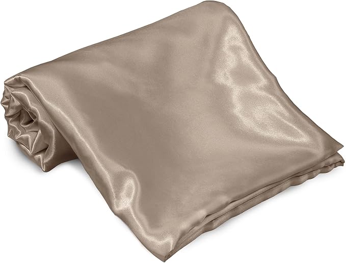 Homiest Taupe Satin Flat Sheet for Twin Mattress, Luxury & Ultra Soft Bedding - Image 2