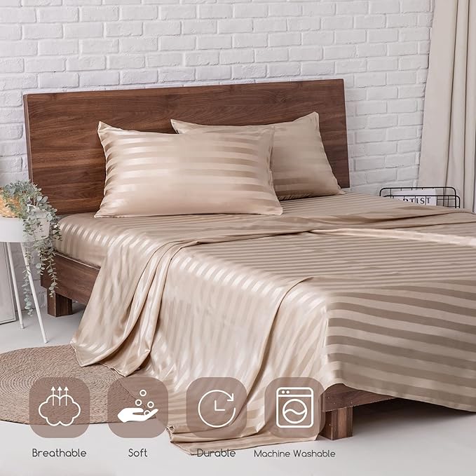 MR&HM Satin Bed Sheets, King Size Sheets Set - Image 6