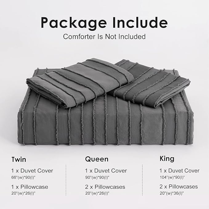 WARMDERN Gray Boho Duvet Cover Set King Size, Striped Textured Duvet Cover - Image 6