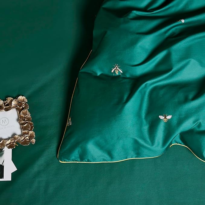 mixinni Dark Green Duvet Cover Twin XL Size, 100% Long Staple Cotton Honeybee - Image 4