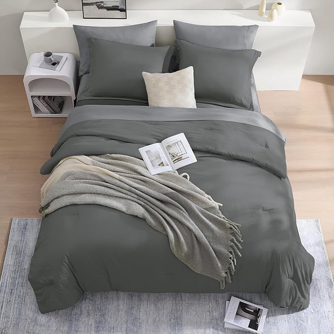 WRENSONGE Queen Comforter Set- 7 Pieces Soft Grey Bed in a Bag - Image 3