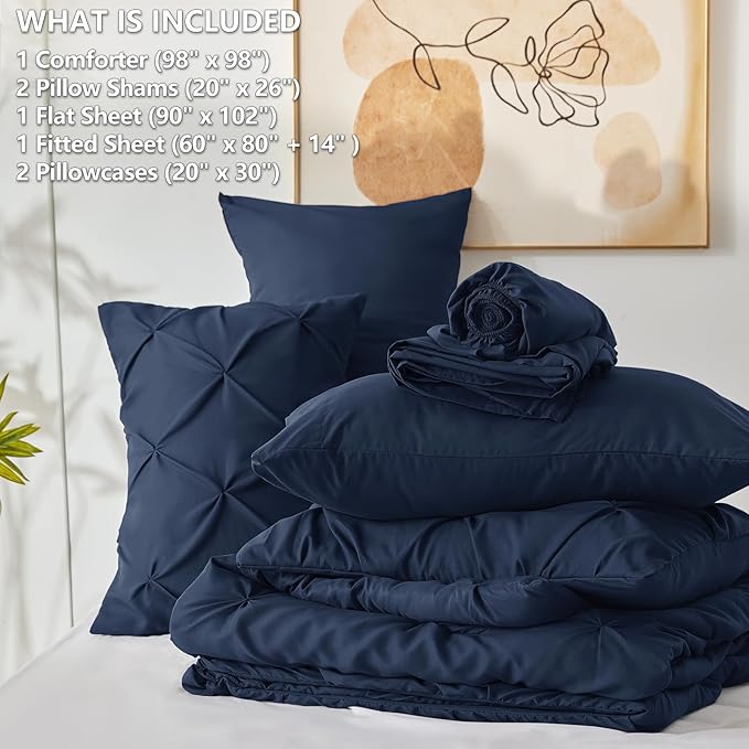 CozyLux Oversized Queen Comforter Sets Navy Blue, 7 Pieces Oversized Queen - Image 6