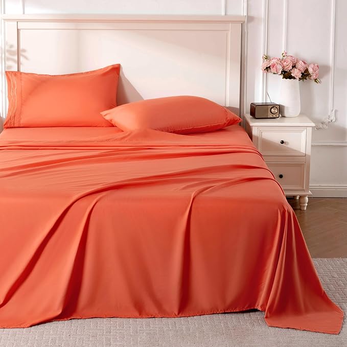 ROSE&RISY Orange Twin Sheet Set, 3 Pieces Soft Bedding Sheet Set, Breathable by ROSERISY