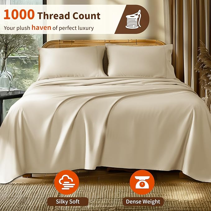 LBRO2M 1000 Thread Count 100% Egyptian Cotton Sheets Set Twin, 3 Piece Sets Bed - Image 2