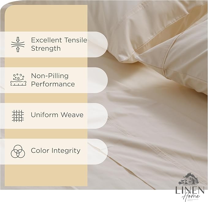Linen Home 100% Cotton Percale Sheet Set Pack of 2, King Size, Deep Pocket - Image 2