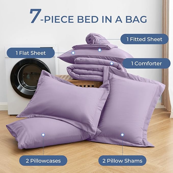 Sasttie Queen Comforter Set, 7 Pieces Bed in a Bag Queen, Complete Bedding Set - Image 6