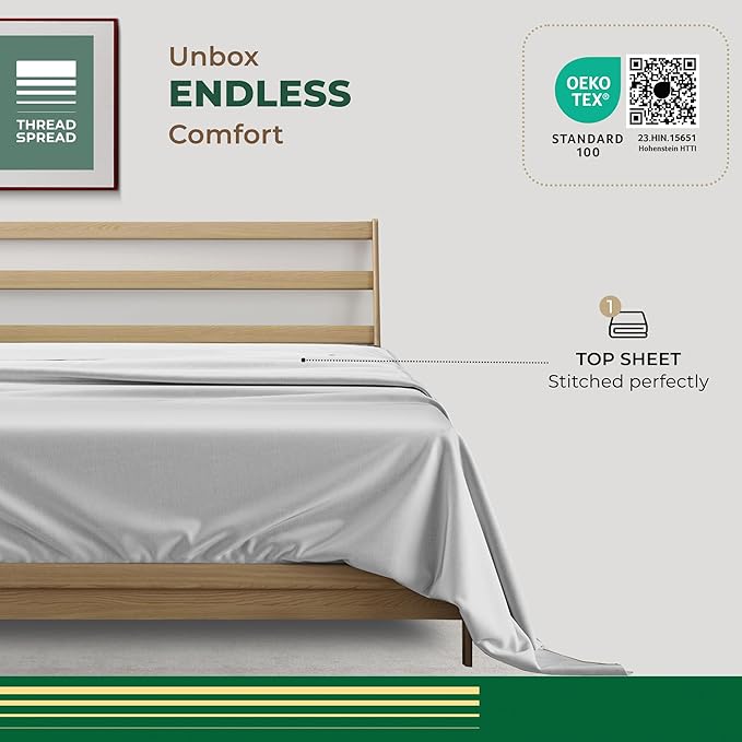 THREAD SPREAD 100% Organic Cotton Percale Flat Sheet Queen Size - Image 3