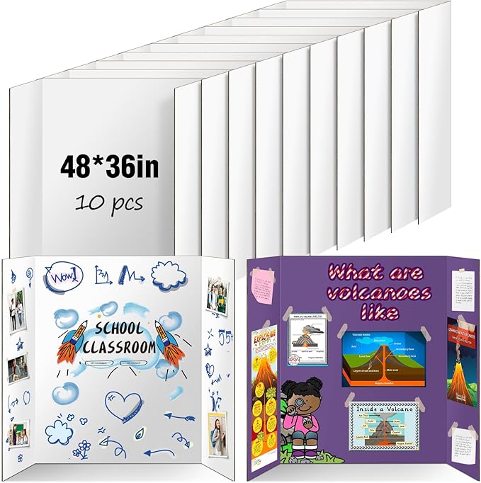 10 Pack Trifold Poster Board 48" X 36", IKAYAS Double Sided White Tri-fold Poster Boards, Science Fair Display Boards Posterboard Foamboard for Mounting, Art, Display, Projects Classroom Supplies-DeskoryOffice
