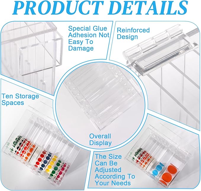 10 Disks Adjustable Label Dispenser with Lid 7.7 * 5.5 * 5.2 Inches Acrylic Sticker Dispenser Sticker Roll Holder for Holding Multi-Label Sticker Tape Date Markers Label Office (Not Include Sticker)-DeskoryOffice