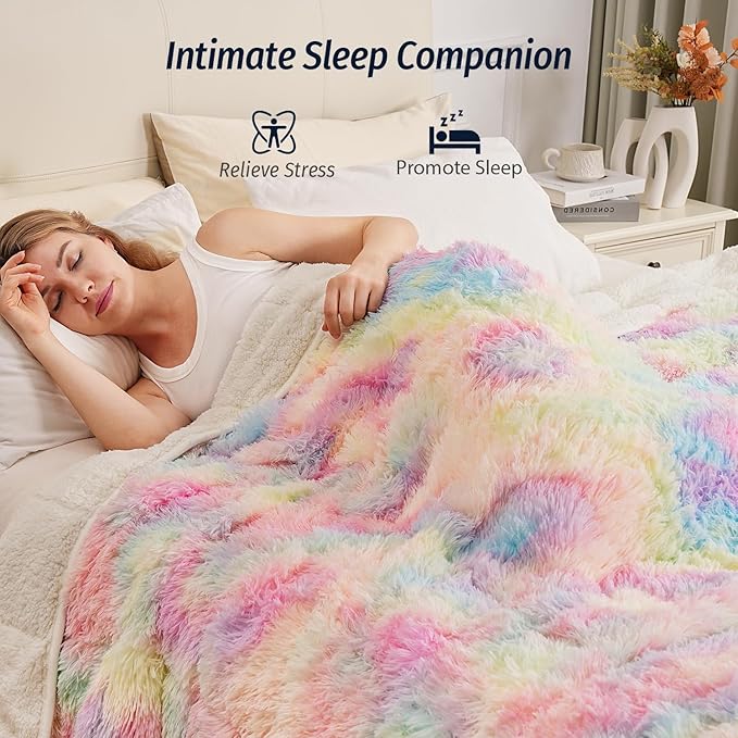 Wemore Shaggy Long Fur Faux Fur Weighted Blanket, Cozy and Fluffy Plush Sherpa - Image 2