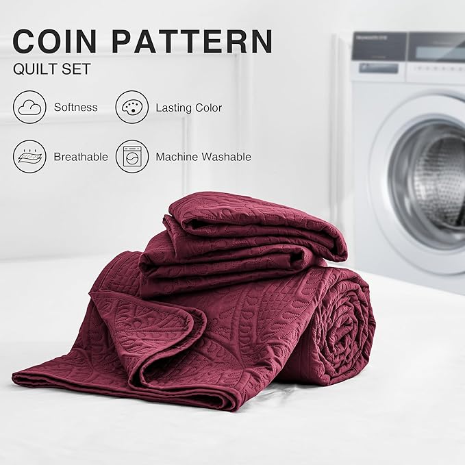 Love's cabin Twin Quilt Set Burgundy Bedspreads Bedding Set - Image 7