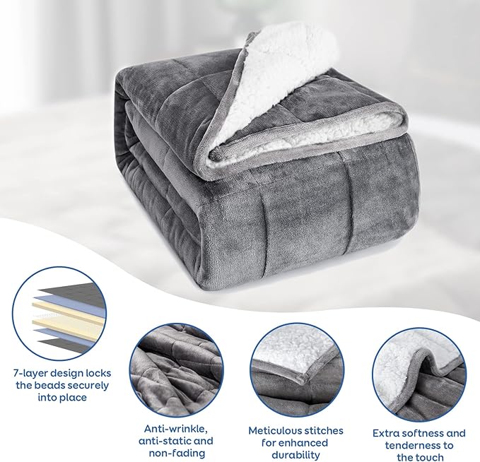 Cottonblue Sherpa Weighted Blanket 15 lbs, Fleece Flannel Heavy Blanket Twin - Image 4