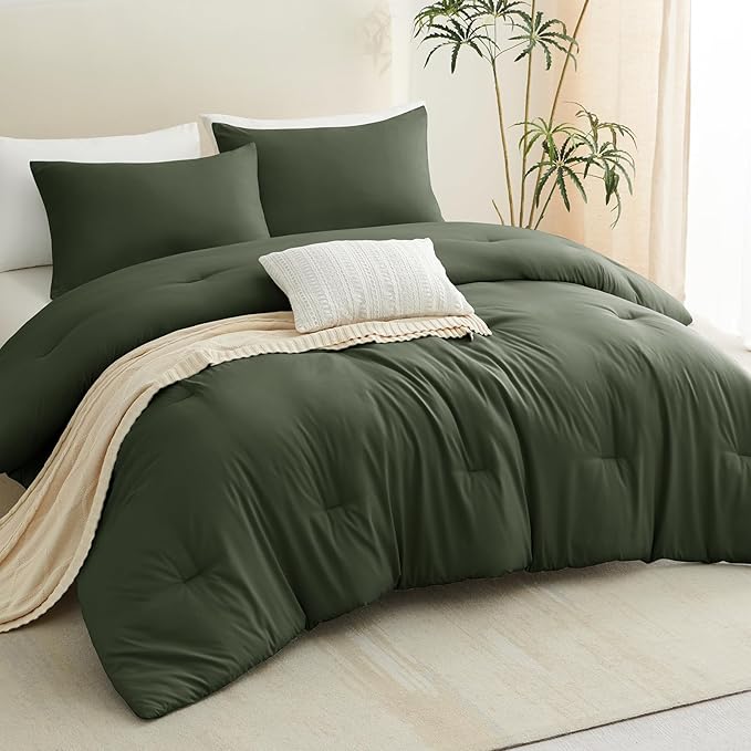 CozyLux King Size Comforter Set Dark Green, 3 Pieces Solid Comforters King Size - Image 7