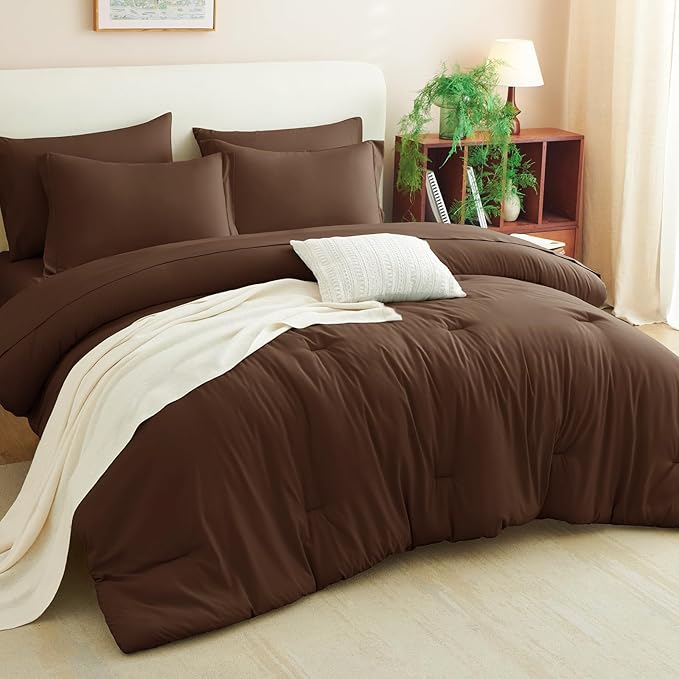 CozyLux Full Size Comforter Sets Brown, 7 Pieces Bed in a Bag Full Comforter Set - Image 7