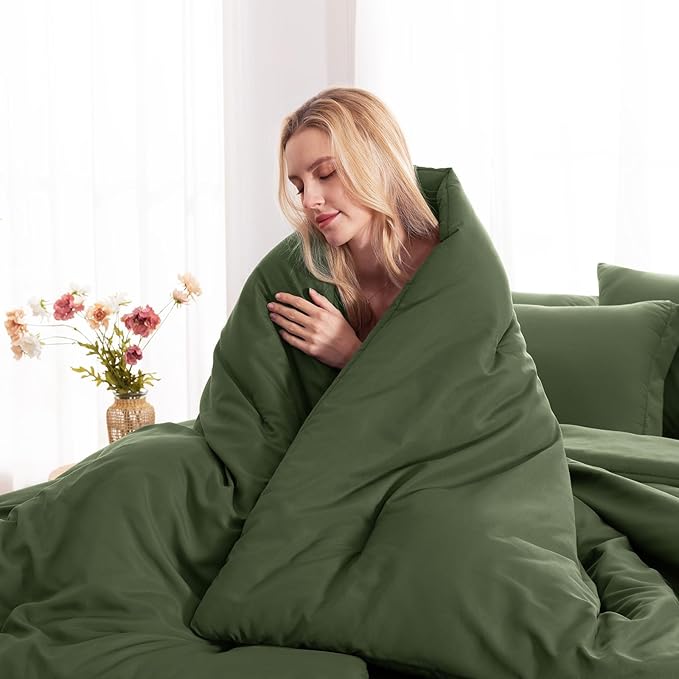 CozyLux Full Size Comforter Sets Olive Green, 7 Pieces Bed in a Bag Full - Image 7