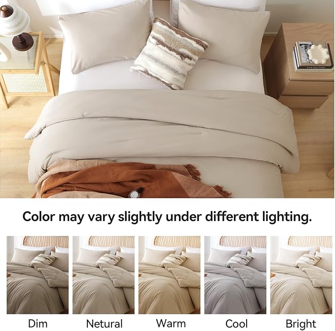 ROSGONIA California King Comforter Set Light Khaki - Image 3