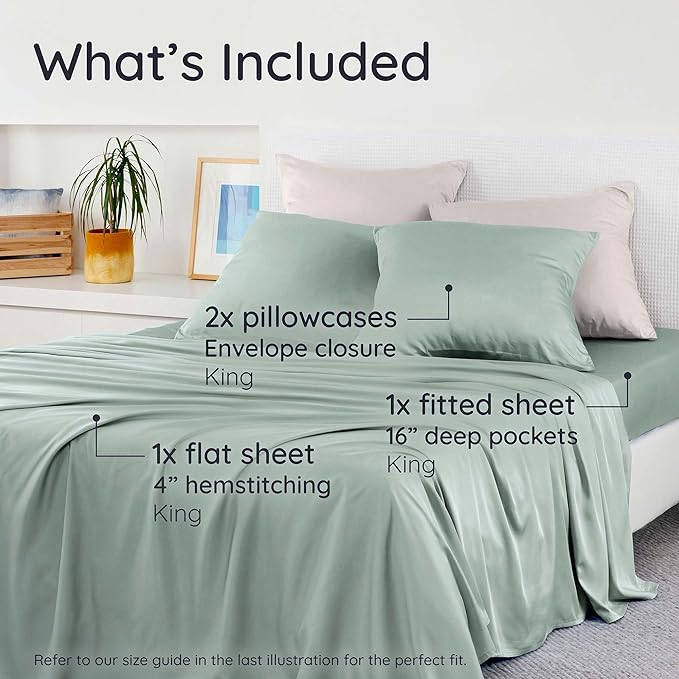 Bambaw King Sheets Set 4pcs – 100% Viscose Derived from Bamboo Sheets King Size - Image 2