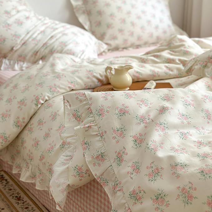 mixinni Pink Floral Duvet Cover Set King Size - Image 9