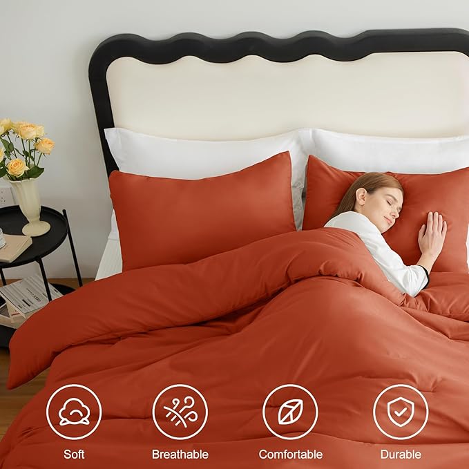 CozyLux California King Comforter Set Burnt Orange, 3 Pieces Cal King - Image 4