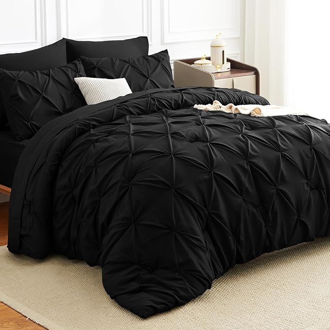 HIMEET Queen Comforter Set 7 Pieces Bed in A Bag Black Luxury Soft Queen Size by Unknown