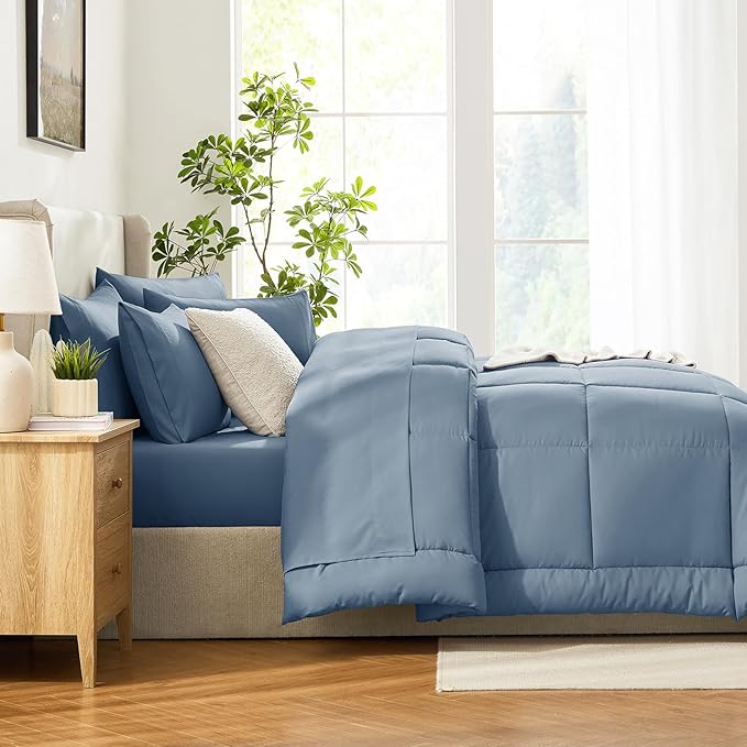 CozyLux Oversized King Comforter Sets Dusty Blue, 7 Pieces Bed in a Bag - Image 9