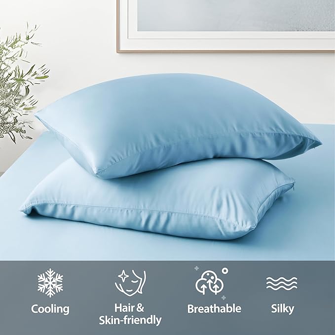 2 Pack Cooling Pillow Cases, Viscose Derived from Bamboo Pillow Protectors - Image 3