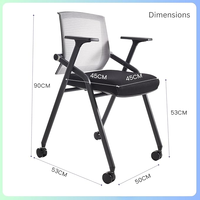 10 Pack Foldable Office Chair with PU Wheels and Sliding Armrest-Ergonomic Mesh Bouncing Back, Stackable Conference Room Chair, Office Guest & Reception & Meeting Chair (Black)-DeskoryOffice