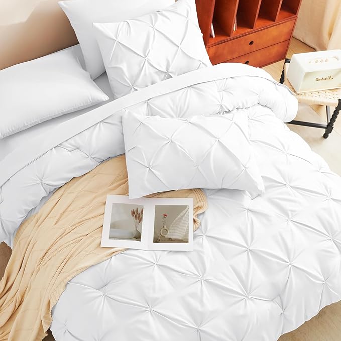 CozyLux Full Size Comforter Sets White, 7 Pieces Pintuck Bed in A Bag White - Image 4