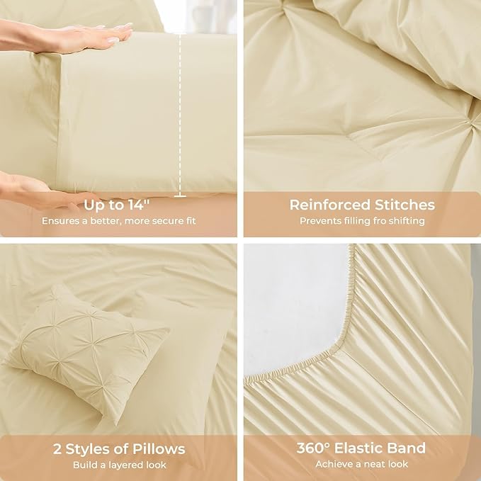 Sasttie California King Comforter Set, 7-Piece Bed in a Bag, Pintuck Bedding - Image 5