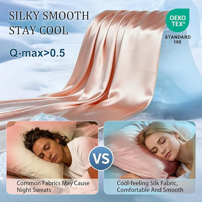 Cooling Pillowcases Set of 2 for Hot Sleeper, Night Sweats Beauty Sleep Reduces - Image 2