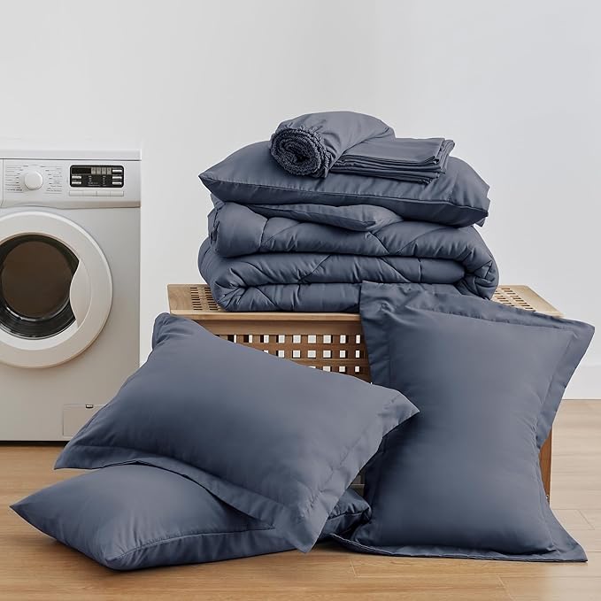 Love's cabin Queen Comforter Set Navy Blue, 7 Pieces Queen Bed in a Bag - Image 6