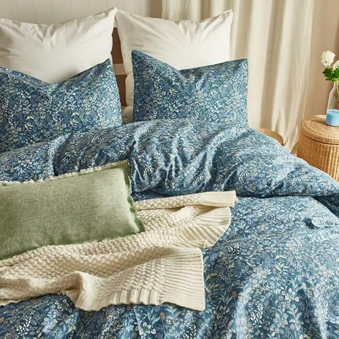 MKXI Blue Duvet Cover Twin Yellow Flower Print Bedding Sets Chic Floral - Image 2