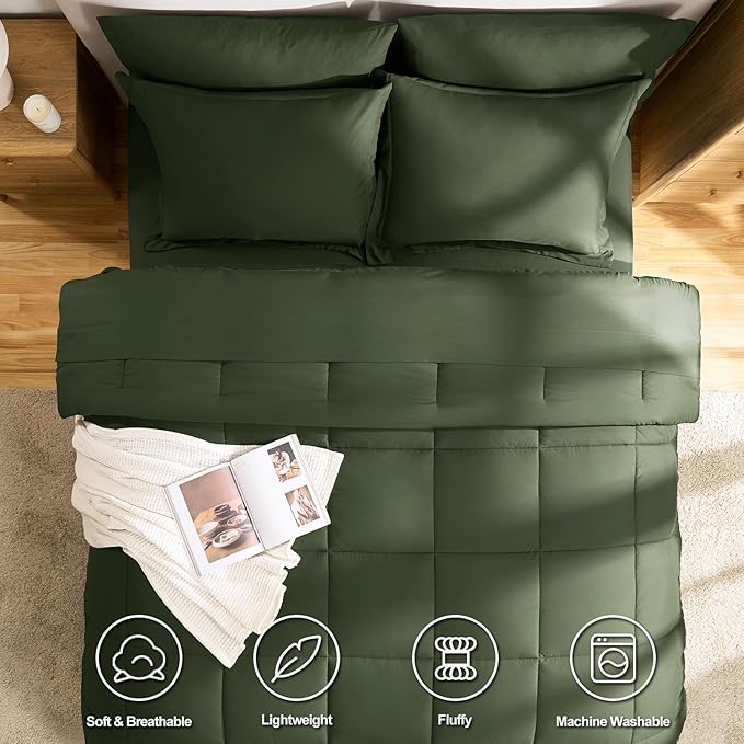 CozyLux Queen Comforter Set Olive Green - Image 2