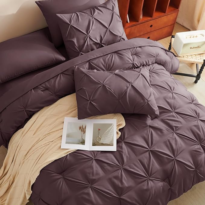 CozyLux Full Size Comforter Sets Cocoa Powder, 7 Pieces Pintuck Bed in A Bag - Image 7