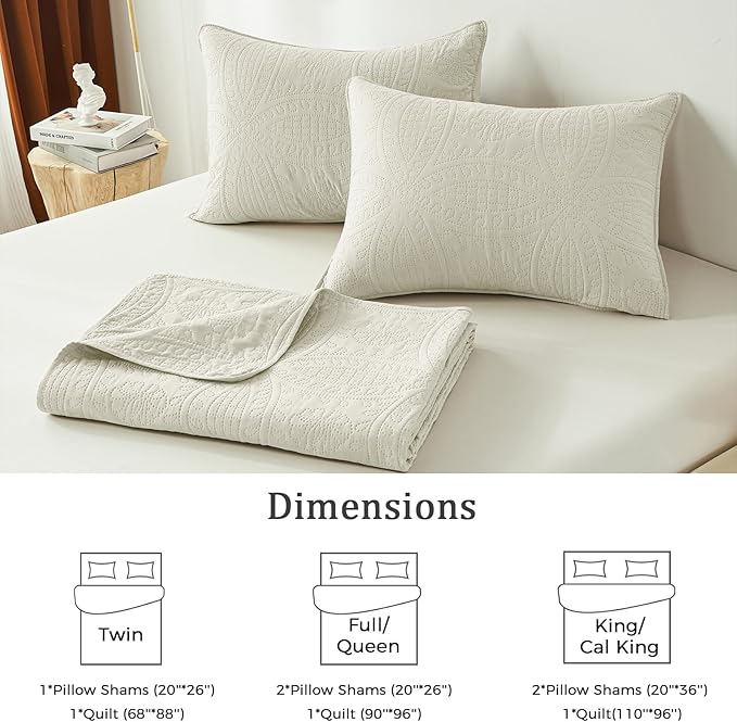 akkialla Full/Queen Quilt Set, Cream Lightweight Bedspread - Image 7