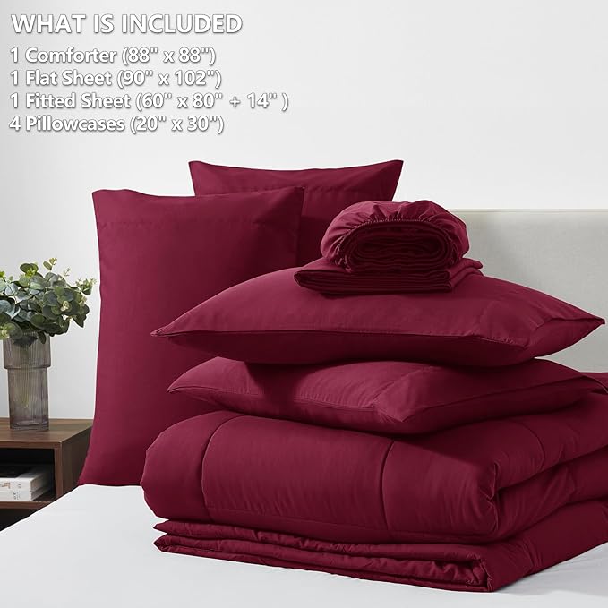 CozyLux Queen Comforter Set Burgundy, 7 Pieces Bed in a Bag, All Season Bedding - Image 6