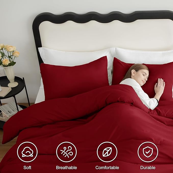 CozyLux Twin Comforter Set Dark Red, 2 Pieces Twin Extra Long Solid Breathable - Image 5