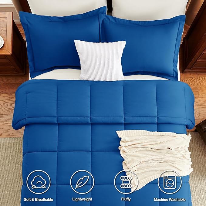 CozyLux Oversized King Comforter Set, 3 Pieces Classic Blue 120x98 Box Stitched - Image 4