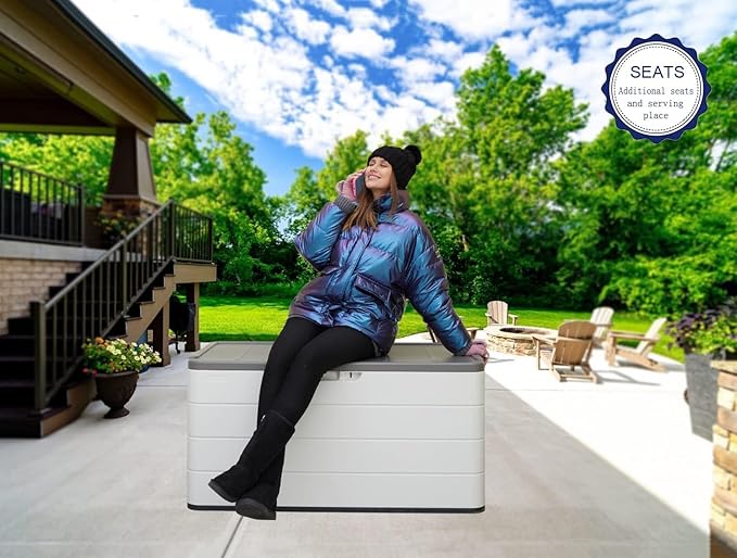 100 Gallon Plus Resin Deck Box, Waterproof Outdoor Storage Bin for Patio Furniture, Pool Accessories, and Garden Tools, Lockable & UV-Resistant, White-DeskoryOffice
