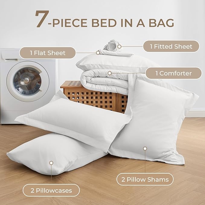 Sasttie King Size Comforter Set, 7 Pieces Bed in a Bag King, Complete Bedding - Image 6
