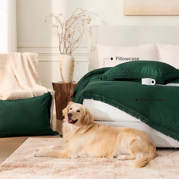 Andency Comforter Oversized King Dark Green 120x98, 3 Pieces Boho Winter - Image 5