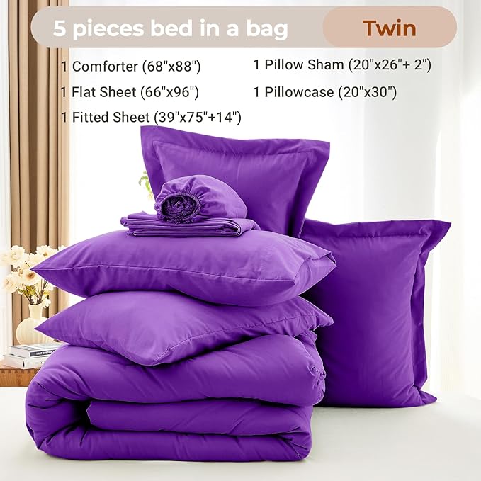 MUXHOMO 5 Pieces Twin Comforter Set, Soft Bed in a Bag Twin Size, All Season - Image 4