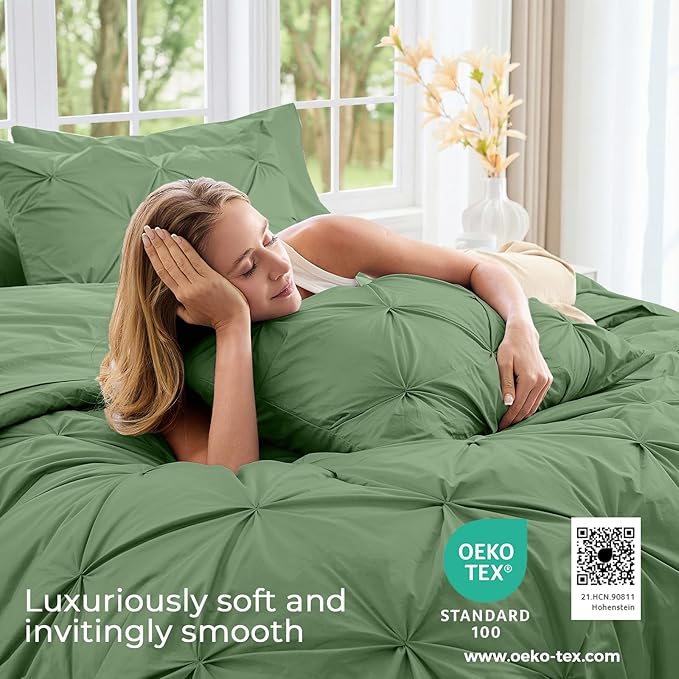 Sasttie Queen Comforter Set, 7-Piece Bed in a Bag, Pintuck Bedding Sets - Image 3
