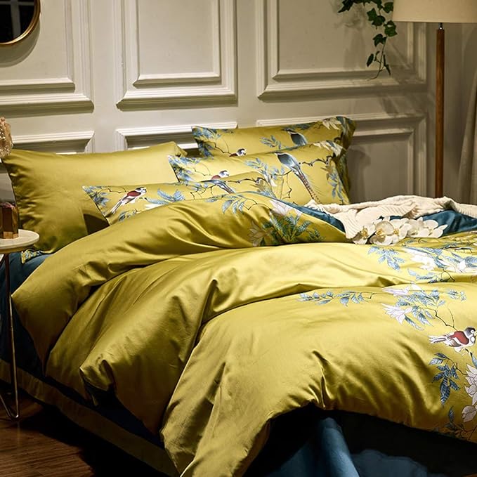 mixinni Duvet Cover Set King Size Bird Flower Pattern Soft Long Staple Cotton - Image 2