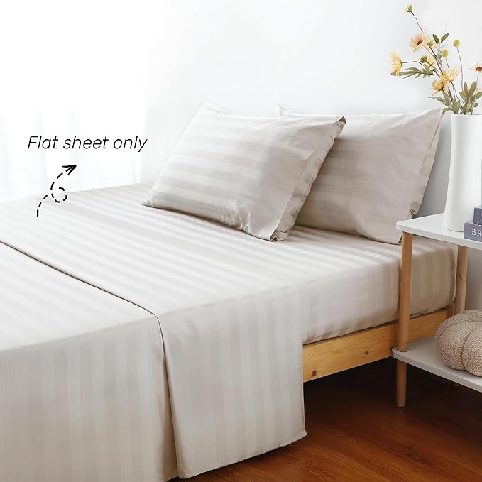 Flat Sheet Only Queen Size, 400 TC 100% Egyptian Cotton Flat Sheet Striped - Image 2
