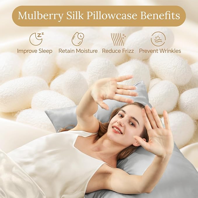 INFIIXSO Silk Pillow Cases 2 Pack Standard Size, Ultra Smooth & Soft Mulberry - Image 2