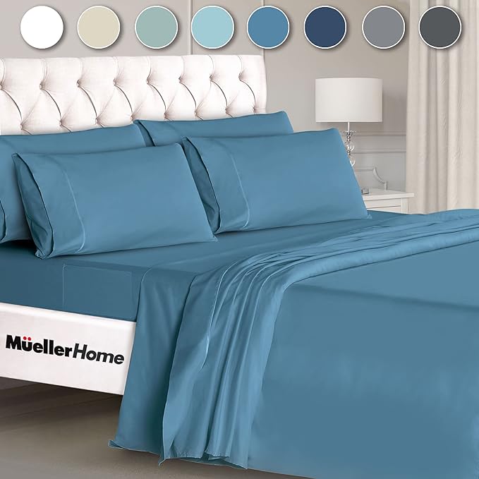Mueller Luxury 6 PC Full Size Bed Sheets, Super Soft 1800, Deep Pocket up to - Image 9
