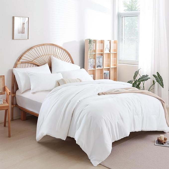 weigelia Twin Comforter Set White Comforter 2 Pieces Boho Solid Color Bedding by WEIGELIA