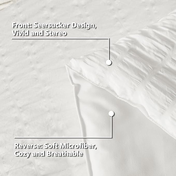 CozyLux Queen Comforter Set White Seersucker 7 Pieces Bed in a Bag Queen - Image 7